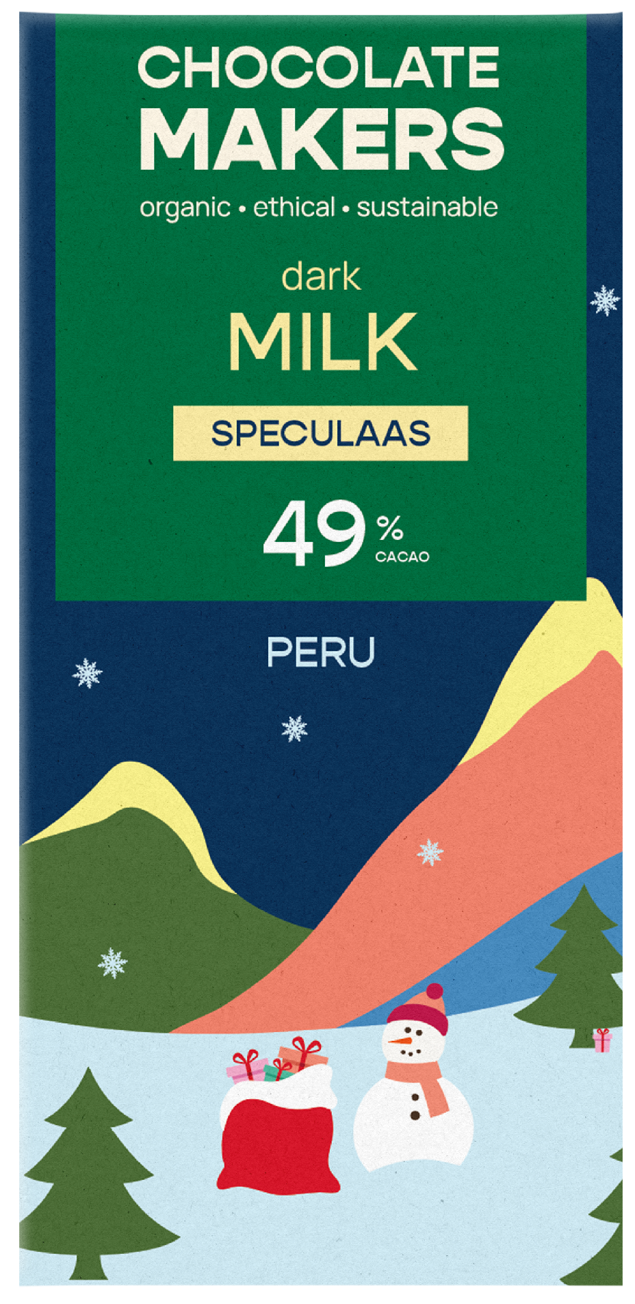 Chocolatemakers Kerstreep milky speculaas bio 80.00 Gram