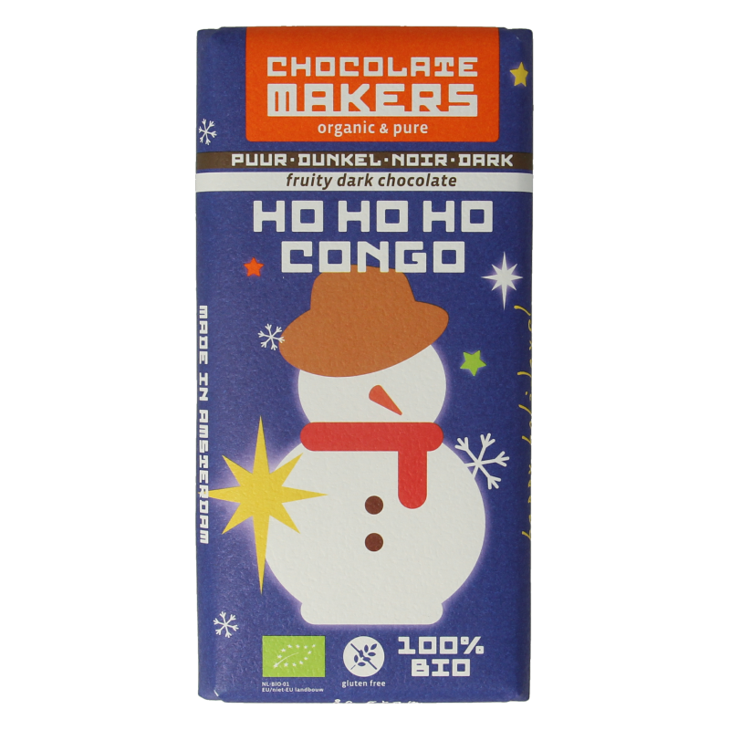 Chocolatemakers Kerstreep ho ho ho Congo 68% puur bio 80 Gram
