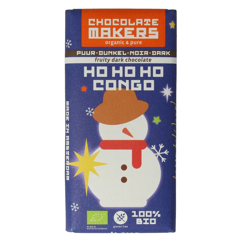 Chocolatemakers Kerstreep ho ho ho Congo 68% puur bio 80 Gram