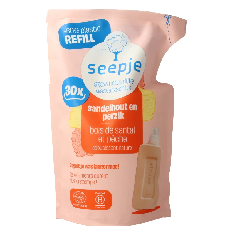 Seepje Wasverzachter sandelhout en perzik navulling 750 Milliliter