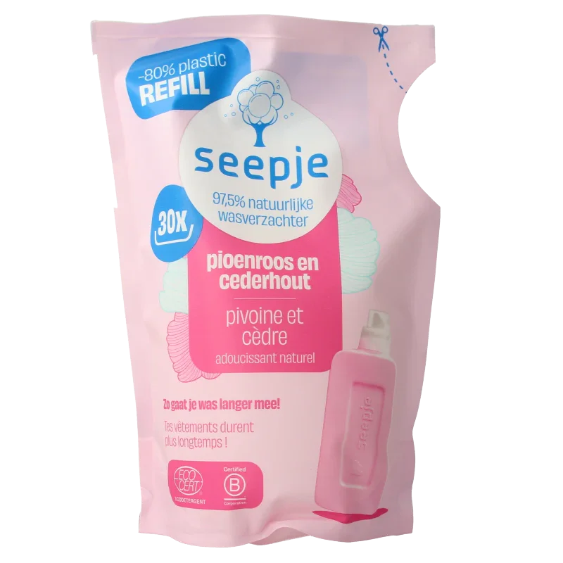 Seepje Wasverzachter pioenroos en cederhout navulling 750 Milliliter