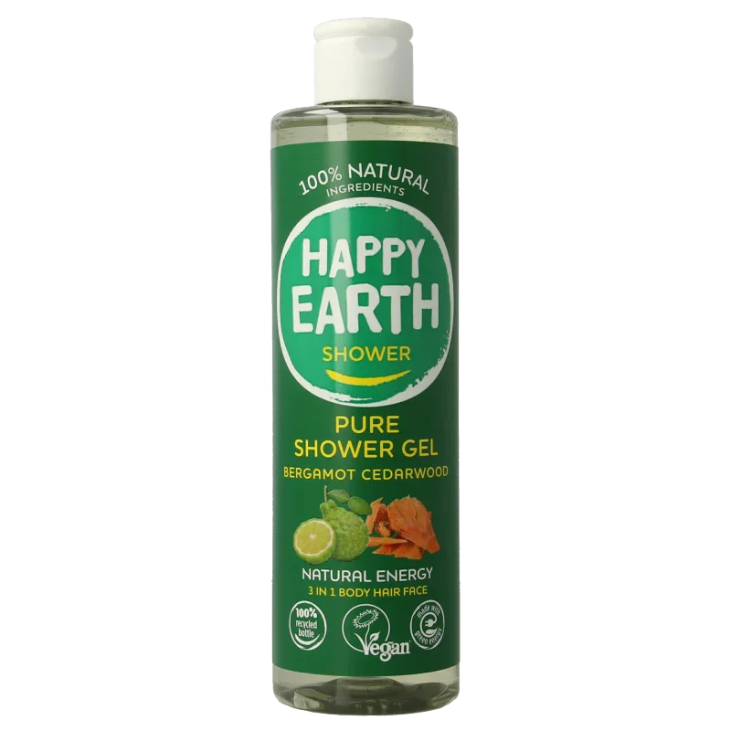 Happy Earth Douchegel bergamot cedarwood 300 Milliliter