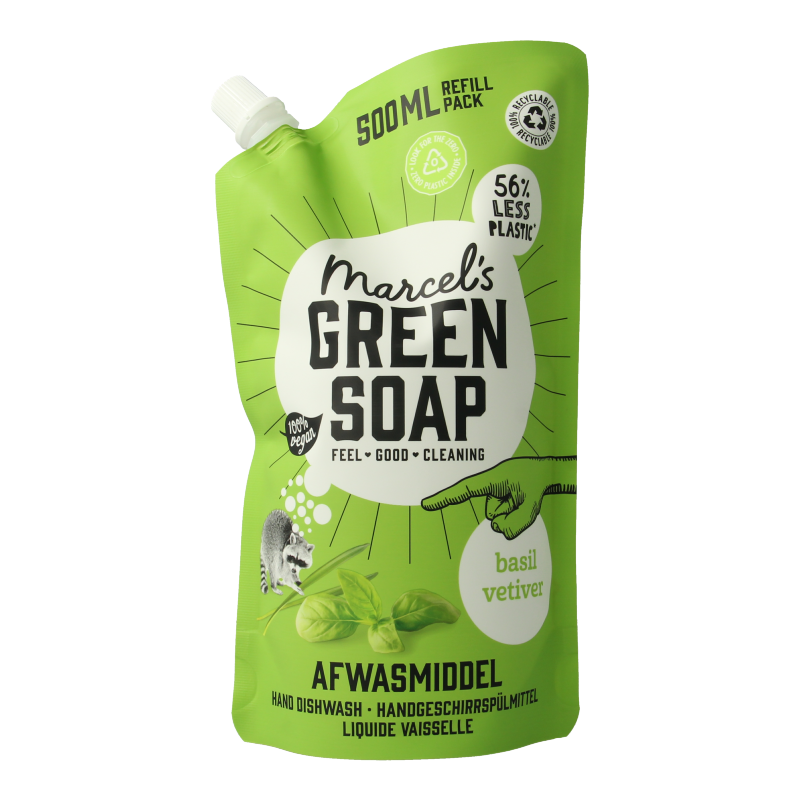 Marcel's Green Soap Afwasmiddel basilicum & vertivert gras navulling 500 Milliliter