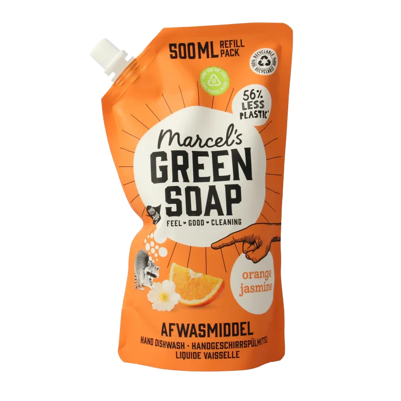 Marcel's Green Soap Afwasmiddel sinaasappel & jasmijn navulling 500 Milliliter