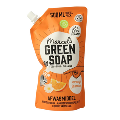 Marcel's Green Soap Afwasmiddel sinaasappel & jasmijn navulling 500.00 Milliliter