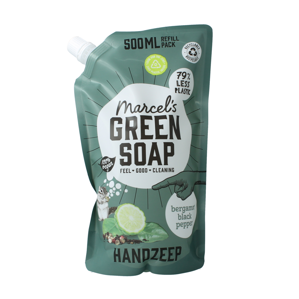 Marcel's Green Soap Handzeep bergamot & black pepper navul 500.00 Milliliter