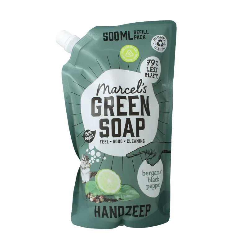 Marcel's Green Soap Handzeep bergamot & black pepper navul 500 Milliliter