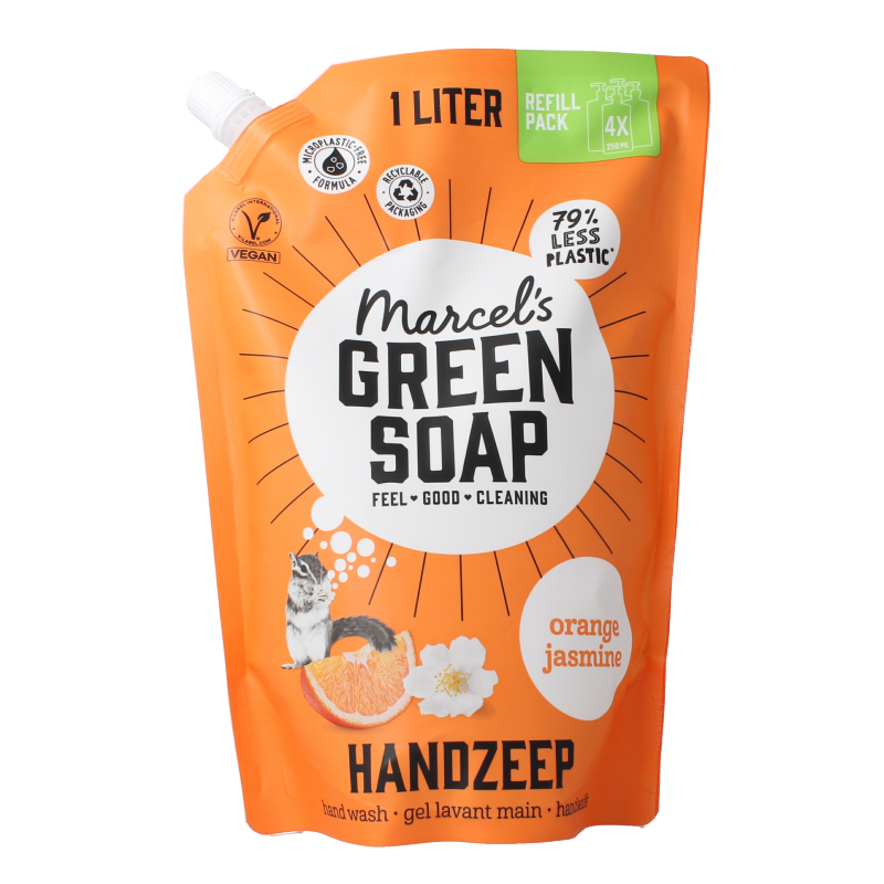 Marcel's Green Soap Handzeep sinaasappel & jasmijn navulling 1000 Milliliter