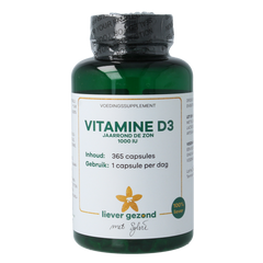 Liever Gezond Vitamine D3 25 mcg jaarrond levenslicht 365.00 Softgels