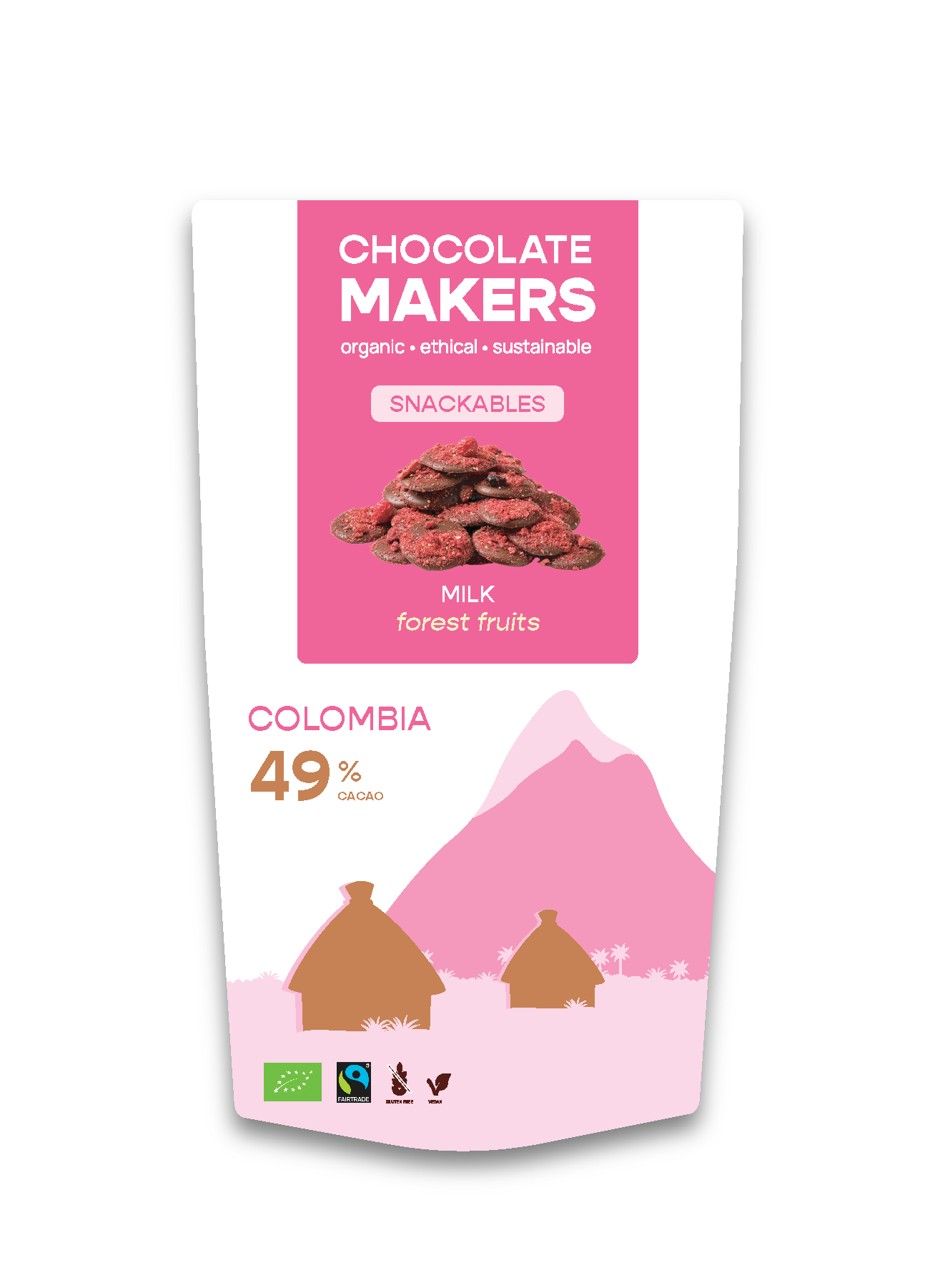 Chocolatemakers Snackable melk 49% met bosvruchten bio 100.00 Gram