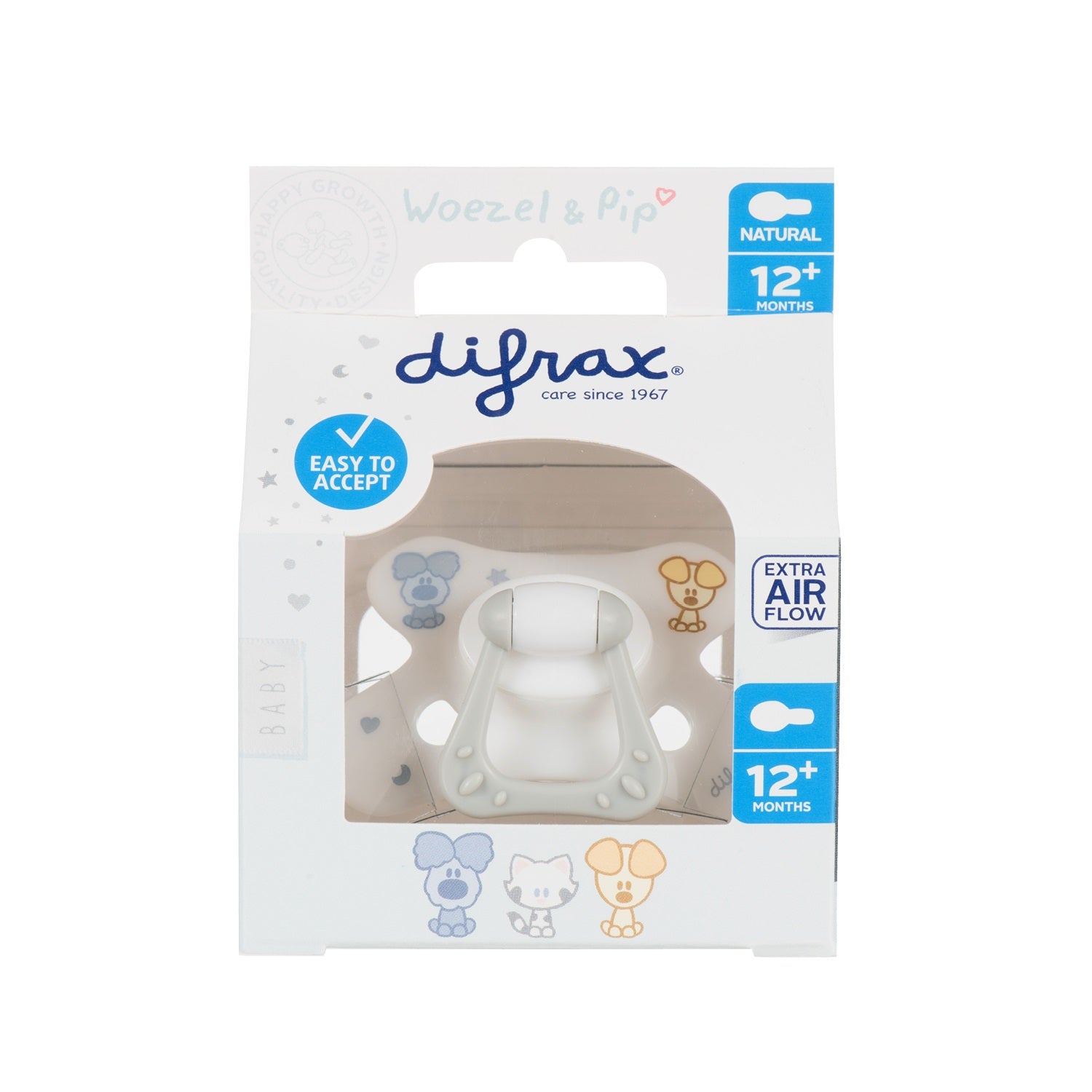 Difrax Fopspeen natural 12+ maanden Woezel & Pip 1.00 Stuks