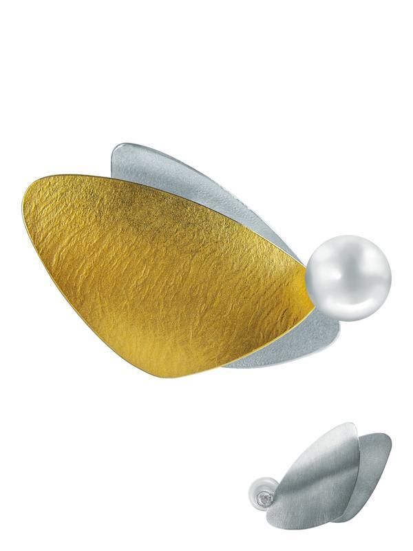 Lichtwesen Hanger snelle engel goud&zilver parel en zirkonia 1 Stuks