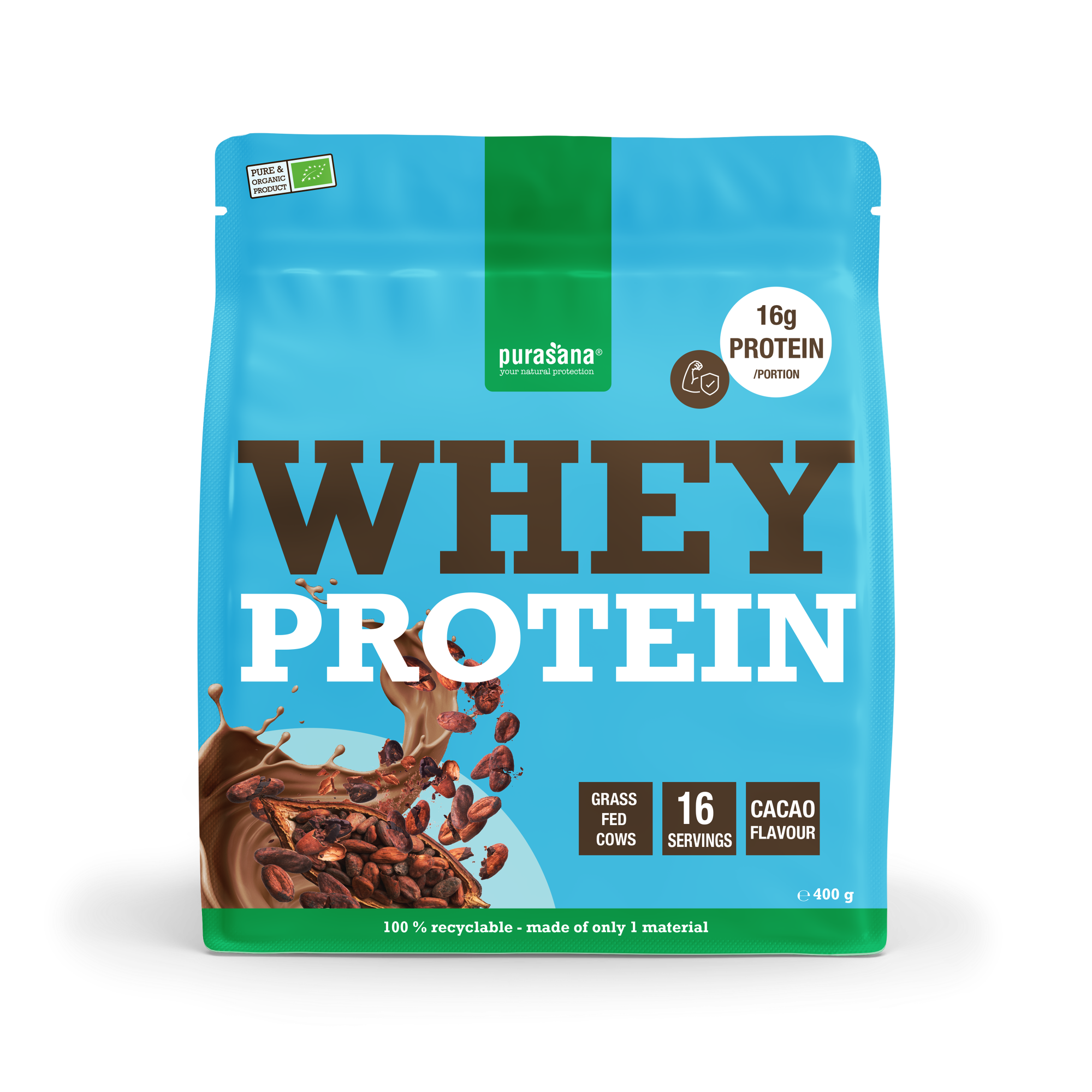 Purasana Whey proteine cacao bio 400.00 Gram