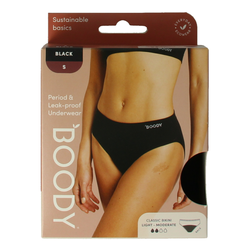Boody Menstruatieondergoed bikinislip zwart licht/norm S 1 Stuks