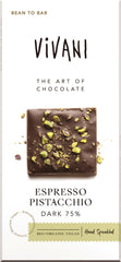 Vivani Chocolade puur 75% espresso pistachio bio 80.00 Gram