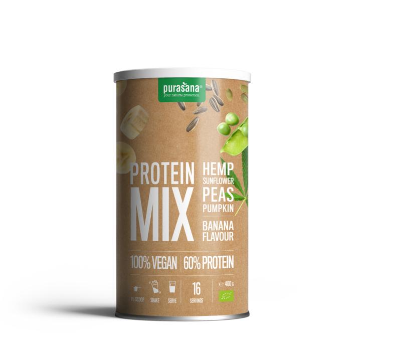 Purasana Protein mix pea sunflower hemp banana vegan bio 400 Gram