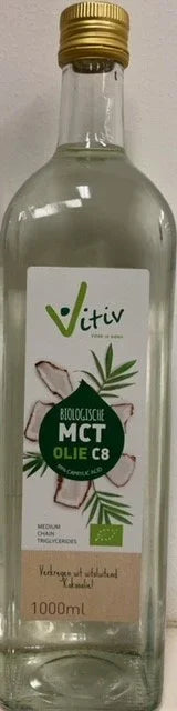 Vitiv MCT olie C8 coconut pure 99% caprylic acid bio 1.00 Liter