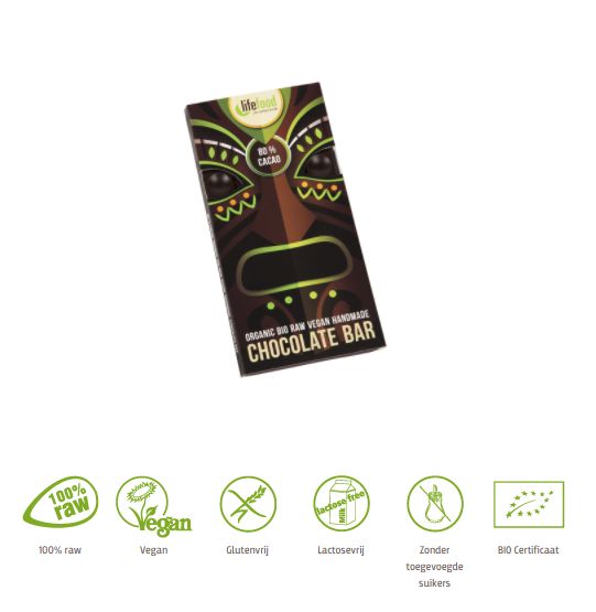 Lifefood Chocolade 80 % cacao raw bio 70 Gram