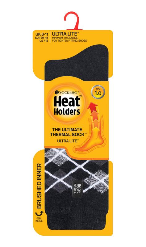 Heat Holders Mens ultra lite socks argyle maat 6-11 black 1.00 Paar