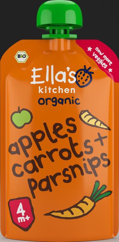 Ella's Kitchen Apples carrots & parsnips 4+ maanden knijpz bio 120 Gram
