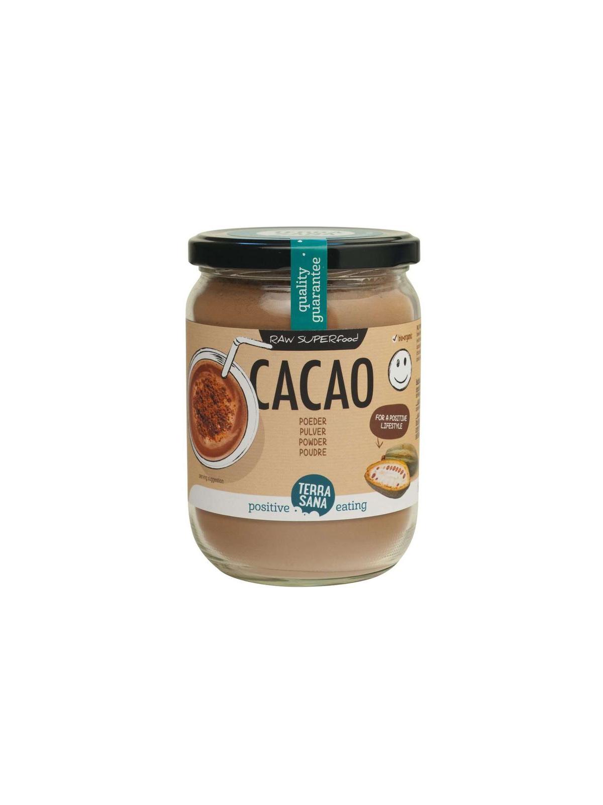Raw cacao antioxidant poeder in glas bio