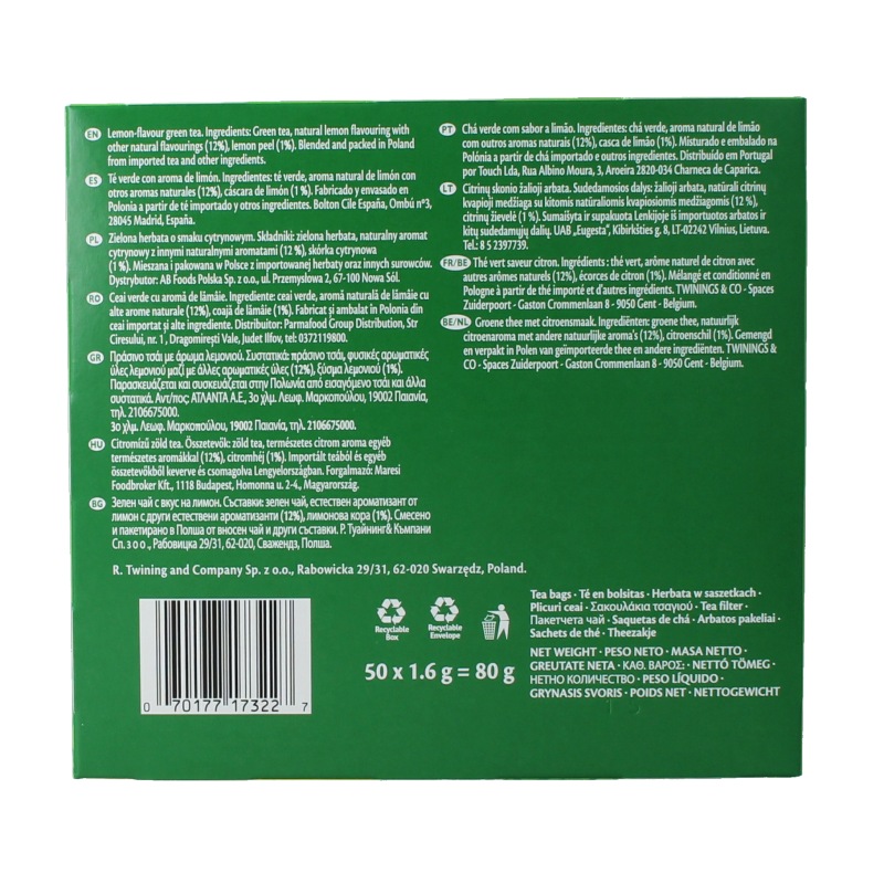 Twinings Green lemon envelop 50 Zakjes