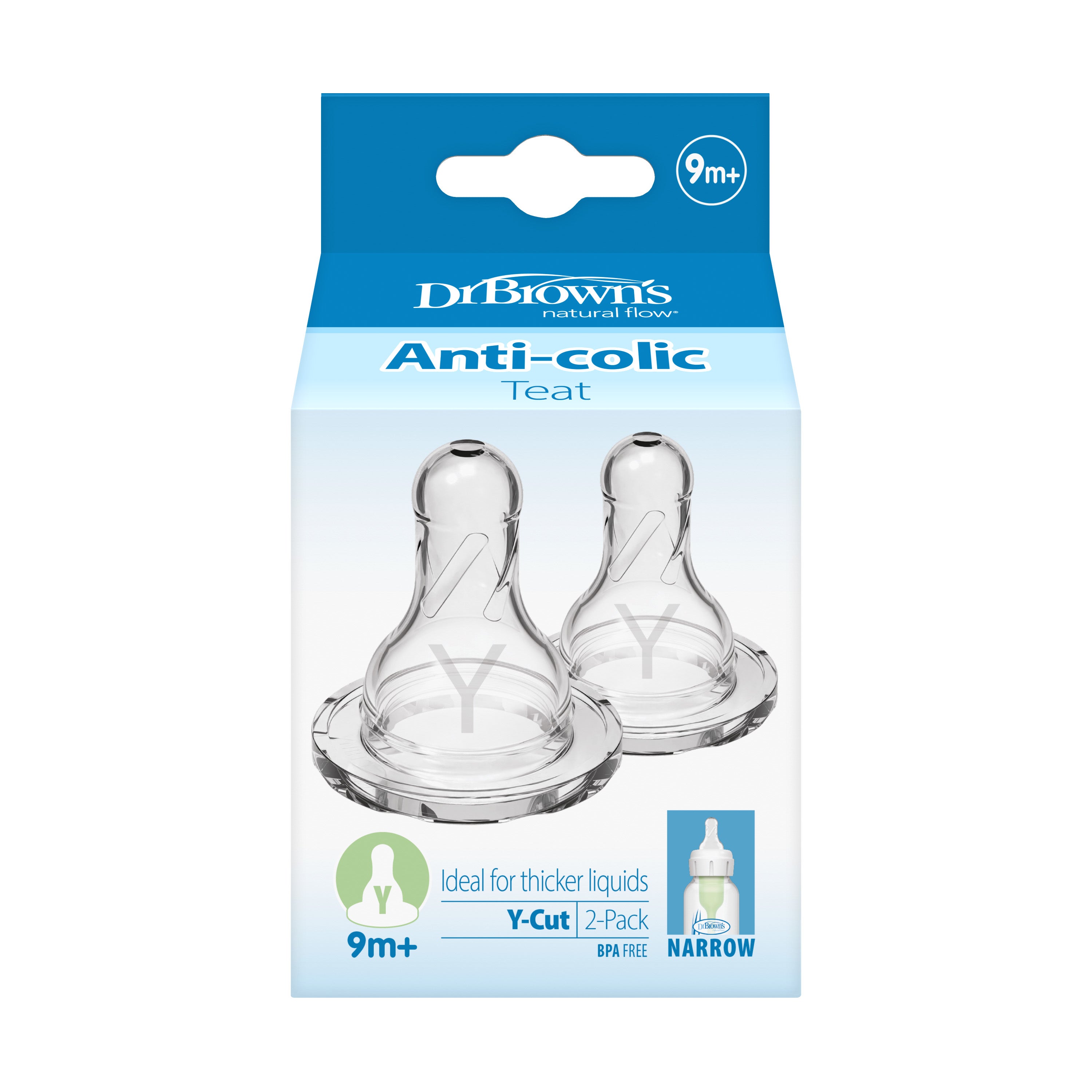 Dr. Brown's Speen smalle hals Y cut 9 maanden 2 Stuks