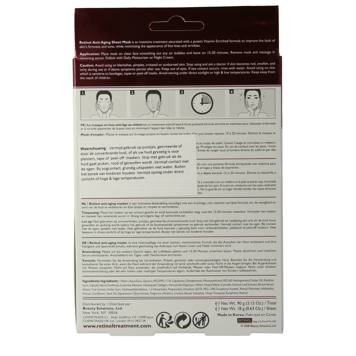 Retinol Anti-aging sheet mask 5.00 Stuks
