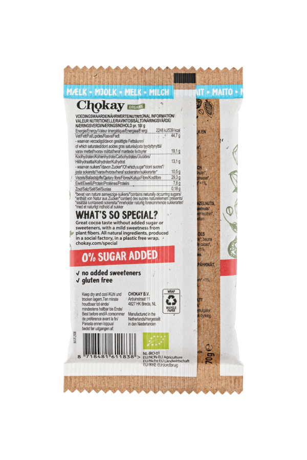 Chokay BIO Bar Milky Hazel FT MB 70.00 Gram