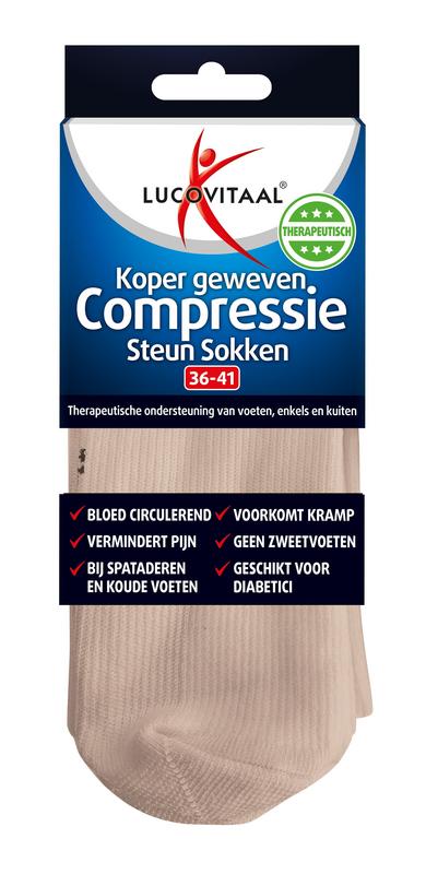 Lucovitaal Koper compressie  sok maat 36-41 huidskleur 1 Paar