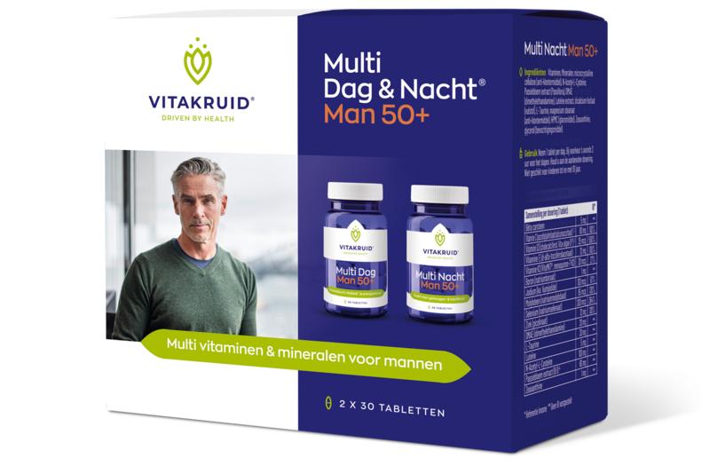 Vitakruid Multi Dag & Nacht Man 50+ 100% Vegan 2 x 30 60.00 Tabletten