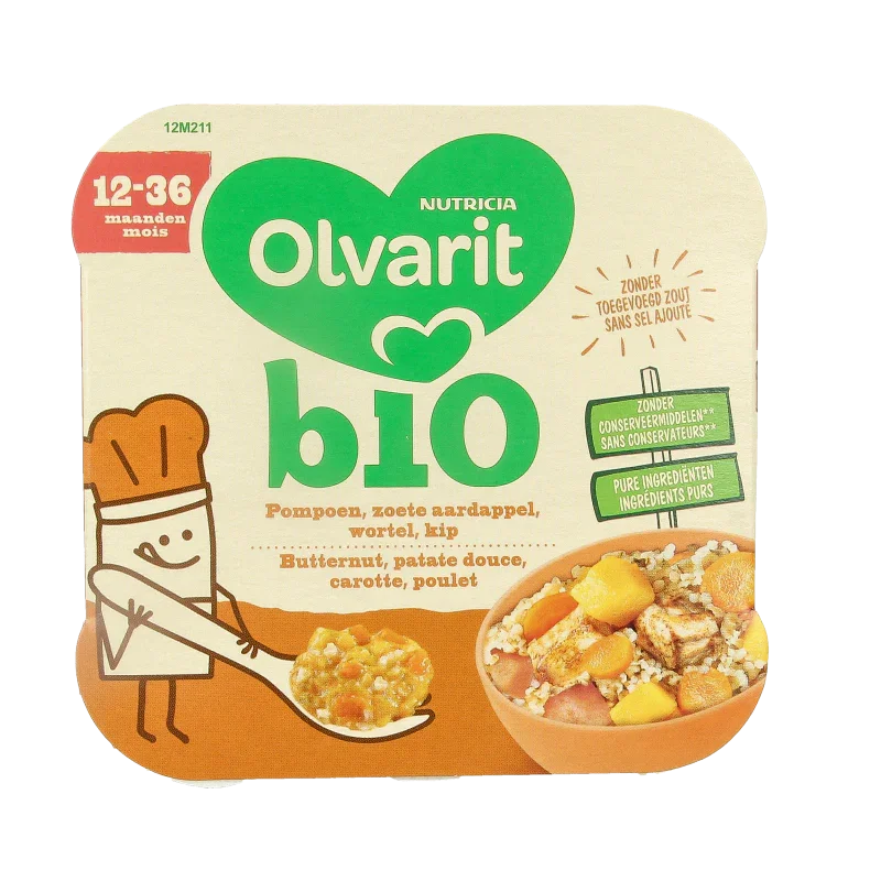 Olvarit Pompoen zoete aardappel kip 12M211 bio 230 Gram