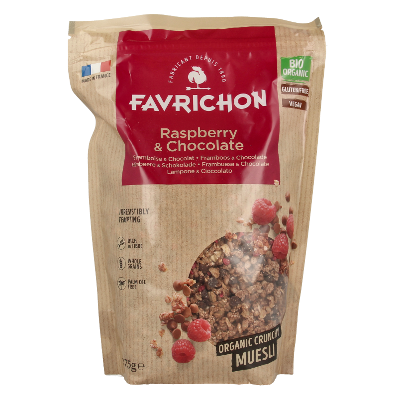 Favrichon Framboos & chocolade crunchy muesli bio 375 Gram