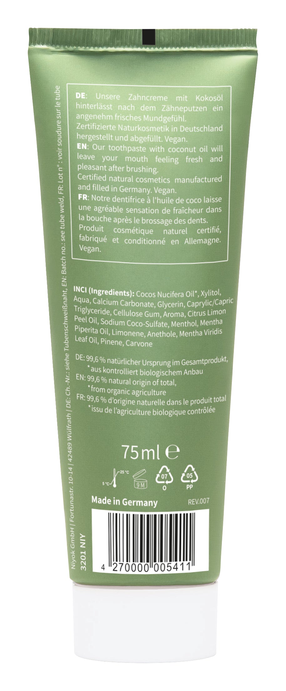 Niyok tandpasta peppermint lemon 75.00 Milliliter