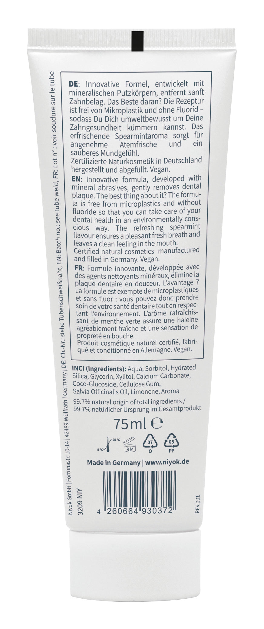 Niyok tandpasta refreshing spearmint 75.00 Milliliter