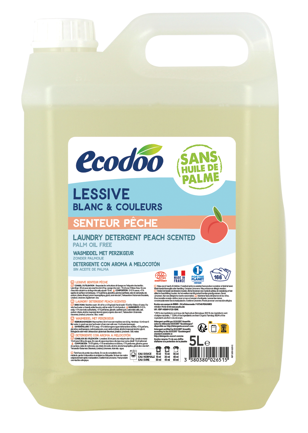 Ecodoo Wasmiddel geconcentreerd perzik bio 5.00 Liter