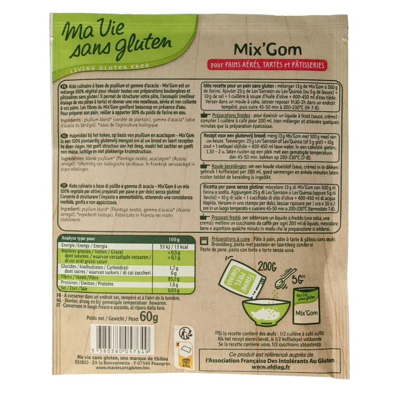 Ma Vie Sans Bindmiddel voor brood gebak mix gom glutenvrij bio 60 Gram