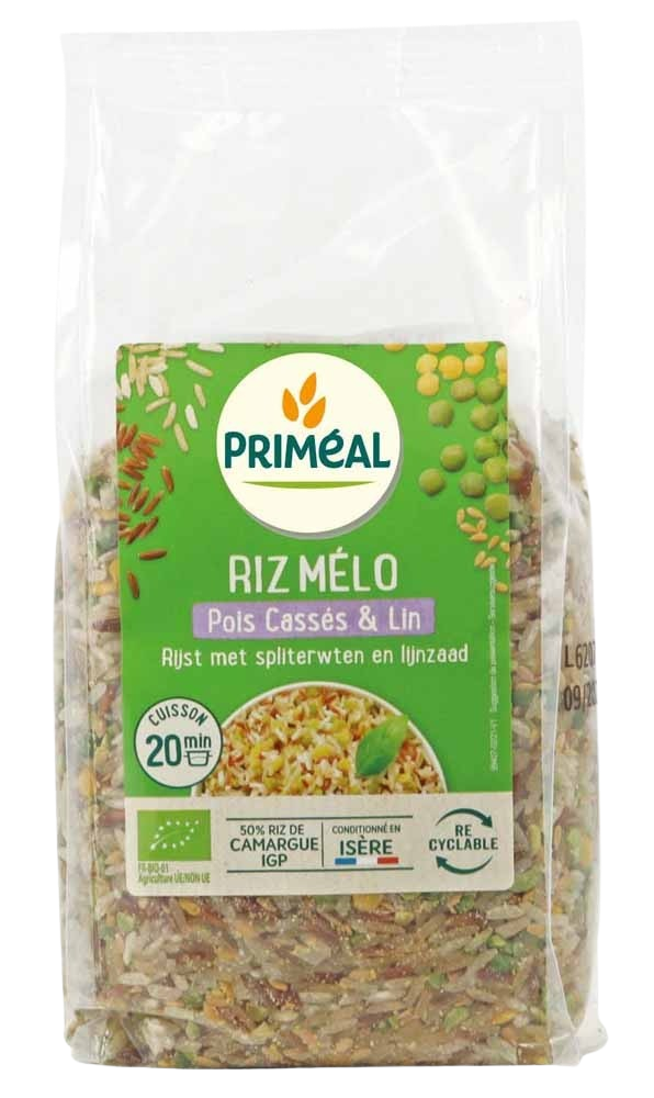 Primeal Rijst met spliterwten en lijnzaad bio 500 Gram