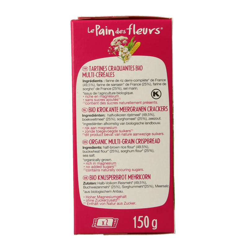 Pain Des Fleurs Krokante crackers meergranen glutenvrij bio 150 Gram