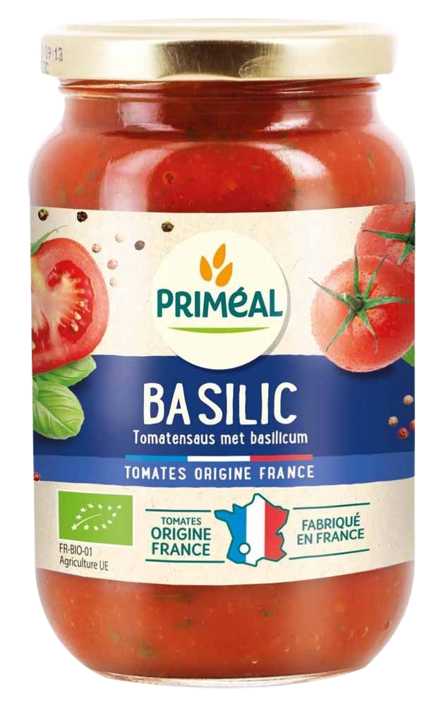 Primeal Tomatensaus bascilicum uit Frankrijk bio 350 Gram