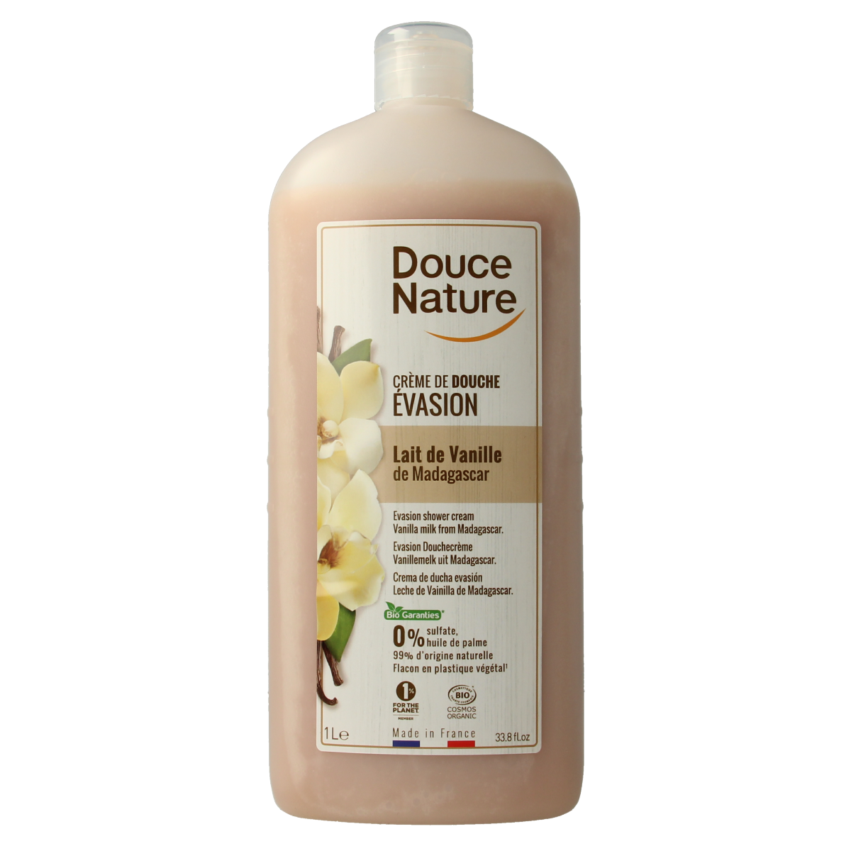 Douce Nature Douchecreme evasion vanillemelk uit Madagaskar bio 1.00 Liter