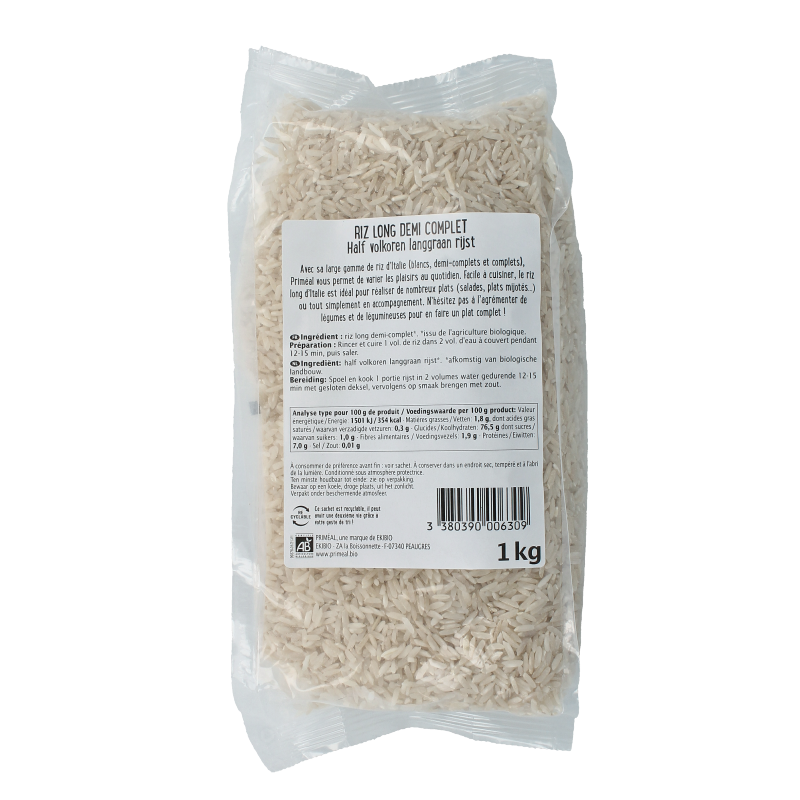 Primeal Halfvolkoren langgraan rijst bio 1 Kilogram