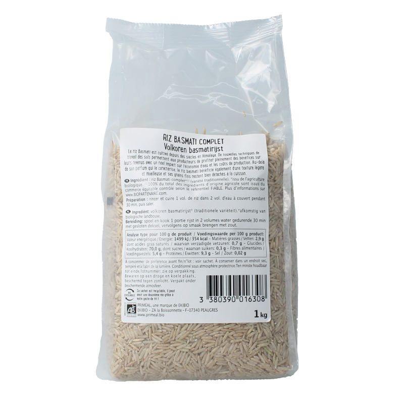 Primeal Volkoren basmati rijst bio 1 Kilogram