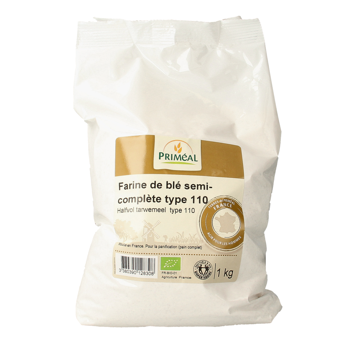 Primeal Half volkoren tarwemeel borsa 110 bio 1.00 Kilogram