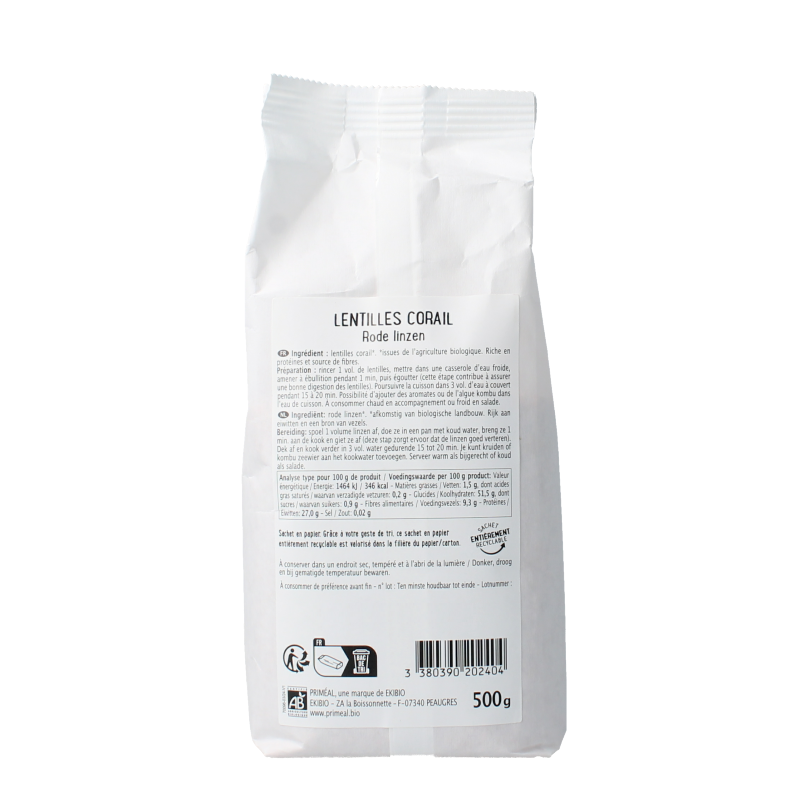 Primeal Linzen rood bio 500 Gram