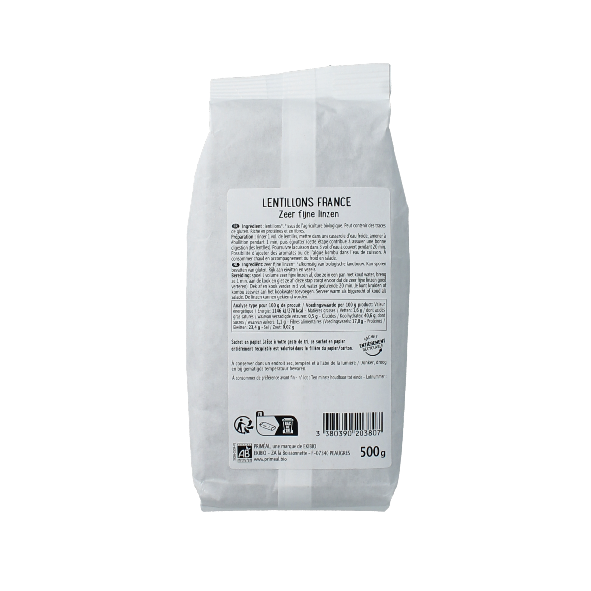 Primeal Linzen zeer fijn Frankrijk bio 500.00 Gram