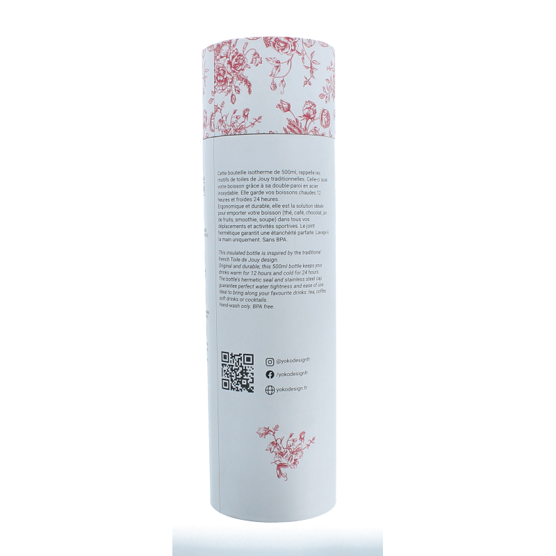 Yoko Drinkfles Toile de Jouy red isotherm 500ml 1 Stuks