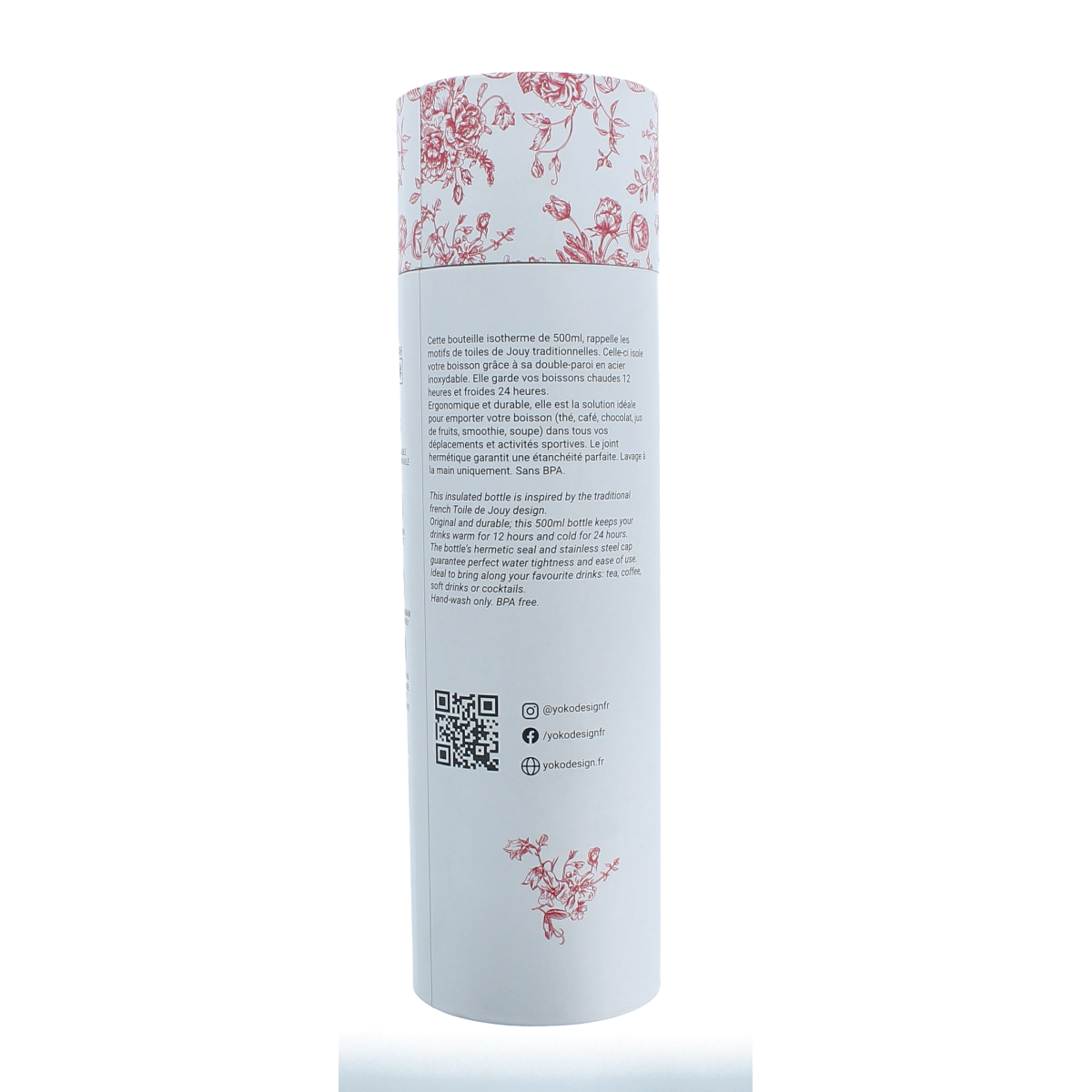 Yoko Drinkfles Toile de Jouy red isotherm 500ml 1.00 Stuks