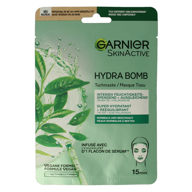 Garnier SkinActive tissuemasker hydra bomb groene thee  1 Stuks
