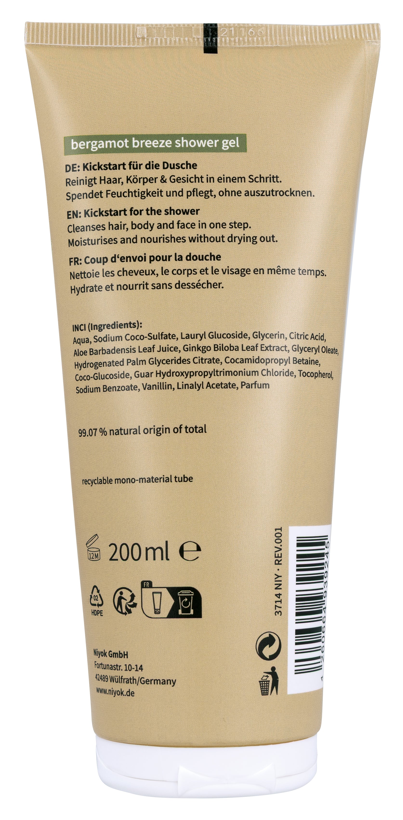 Niyok shower gel men Bergamot Breeze 3 in 1 200.00 Milliliter